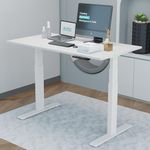 JIN OFFICE Engineered Wood Electric Height Adjustable Desk | Dual Motor 3-Stage | 125Kg Wt. Cap With 3 Memory Presets | Electric Height Table (White Frame | White Table Top | 1200 By 750 Mm, Matte)