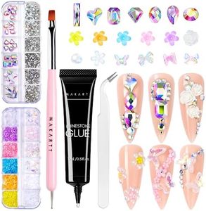 Makartt Nail Rhinestone Glue Kit 15ml, Gel Glue with AB Crystals, 3D Nail Art Flowers, Pearls, Dual-End Brush & Tweezer, Acrylic Nail Supplies for DIY & Nail Techs