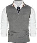 PJ PAUL JONES Mens Sweater Vest Quarter Zip Vest Sweater Stand Collar Contrast Stripes Pullover Knitwear Vest, Light Grey, Medium