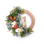 FLOROAD 24 inch Easter Door Wreath, Spring Artificial Greenery Wreath with Bunny Eggs Hydrangea Carrot, Spring Easter Decoration for Home Front Door Wall Window Holiday Hanging Decor