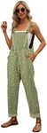 Gihuo Women's Fashion Baggy Loose Linen Overalls Jumpsuit Oversized Casual Sleeveless Rompers with Pockets (03Green-M)