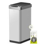 EKO Mirage-T 50 Liter / 13.2 Gallon Touchless Rectangular Motion Sensor Trash Can, Brushed Stainless Steel Finish (Matte Black)