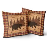 Giwawa Black Bear Throw Pillow Covers Set of 2 Cabin Forest Square Pillowcase Decorative Cushion Wildlife Vintage Rustic Plaid 18x18 inch for Couch Sofa Bedroom Car