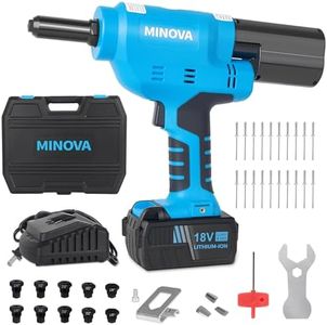Minova Brushless Rivet Gun, Cordless Rivet Tool compatible with 1/4"(6.4mm) Stainless Steel Rivets, Automatic Rivet Recoil with 18V 4.0Ah Battery(2pcs) 1 Charger, Carrying Case (RIVETER7 1 Battery)