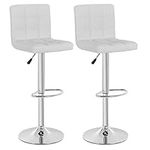 BestOffice Modern Set of 2 Barstools Adjustable Counter Height Swivel PU Leather Bar Hydraulic Dining Room Chairs Home Kitchen Stools (White)