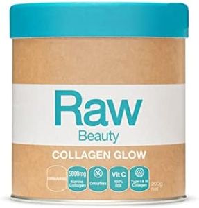 Amazonia Raw Collagen Glow Unflavoured- Marine Collagen Peptides for Radiant Skin, Hair & Nails, 5000mg Hydrolyzed Collagen, Vitamin C, Prebiotics, 200g