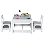 Maxmass 3PCS Kids Table and Chair Set, Wooden Children Activity Desk Chairs with Removable Double Side Tabletop and Storage Drawers, Toddler Play Table Furniture for Eating Drawing Reading (Grey)