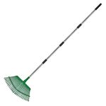 KPUY Steel Garden Rake for Lawn, Telescopic Leaf/Grass Rake, 98cm-165 cm Adjustable Handle - 25 Tines Durable Steel Head&Garden Gloves for Quick Clean Up of Lawn and Yard(Green)