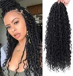 New Goddess Locs Crochet Hair Extensions 18Inch Pre-looped River Fauxs Locs Wavy Curly Fauxlocs Bohemian Crochet Braids 4Packs(1B, 18inch) …