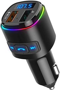 Bluetooth FM Transmitter for Car, QC3.0 Charging, Dual USB Ports, 7 Color RGB LED Backlit Bluetooth Car Adapter, Support Siri Google Assitant, U Disk, SD Card, Hands-Free Car Kit