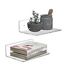 Sezanrpt 9 Inch Clear Wall Shelf, Acrylic Small Floating Shelf for Wall, Home Wall Display Ledges for Storage, Room Décor, Space Saving, Items Organizer, 2 Pack