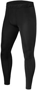 PowerLayer Men's Running Tights Compression Base Layer Leggings - Black Stealth, X-Large