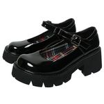 Women Chunky Platform Mary Jane Shoes Retro Buckle Strap Round Toe Flats Shallow Mouth Japanese Sweet Lolita Princess Shoes Black