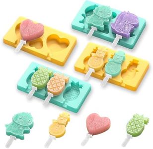 Kids Cartoon Popsicle Molds - 4 Pack, 10-Cavity Food-Grade Silicone Ice Pop Cream Molds, with Reusable Sticks, Non-Stick Flat Design, Easy Release, Stackable for Space Saving