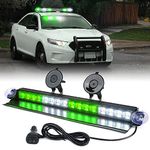 Xprite Windshield Dash Strobe Light Bar Aluminum w/Suction Cups, Back Window Deck Hazard Warning Security Flashing Traffic Lights for Emergency Law Enforcement POV Vehicles Trucks - White Green