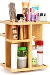 BELLE VOUS 360 Degree Rotating Makeup Organiser - Large Spinning Cosmetic Storage Holder - Bamboo Carousel Vanity Stand for Bathroom/Bedroom Countertop - Lipstick, Makeup Brushes & Cosmetics Box