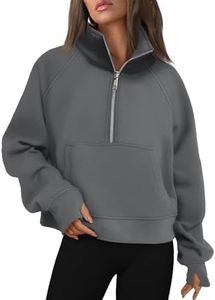 AUTOMET Womens Sweatshirts Half Zip Cropped Pullover Fleece Quarter Zipper Hoodies 2025 Fall Fashion Outfits Clothes DarkDrey Medium