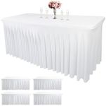 4 Pack Thick White 4FT/48Inch Spandex Fitted Table Skirt|Stretch Table Cloth with Skirt for Rectangle Tables|for Trade Show,Banquet,Restaurant,Party,Events( 48" Length x 24" Width x 30" Height)