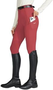Willit Women's Horse Riding Pants Knee-Patch Equestrian Breeches Horseback Schooling Tights Zipper Pockets Red XXL