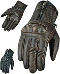 Texpeed Mens Motorcycle Leather Gloves - Motorbike Riding Biker Moped Zipped Gloves With CE Knuckle Armour Protection Brown - (L)