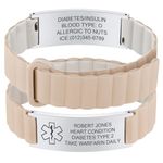 Comfortable Medical ID Bracelet for Men & Women - Custom Engraved Silicone Strap Comfort Medical Alert Bracelets for Sports,Adjustable Waterproof Customizable ID Wristband,White blue
