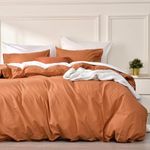 PHF 100% Garment Washed Cotton Duvet Cover King Size, Linen Like Breathable Durable Soft Comforter Cover, 3pcs Simple Duvet Cover with Pillowcases Bedding Set, 104"x90", Pumpkin Orange