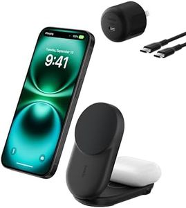 Belkin MagSafe Charger Compatible, 2-in-1 Qi2 Wireless Charging Station 25W, Convertible Wireless Charger for iPhone 16, AirPods, Portable Phone Stand for Travel w/USB-C Port, 45W Adapter