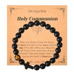 First Communion Gifts for Boys Catholic Rosary Beads Wrist Bracelets Black Sideways Cross Bracelet for Teen Boys Religious Christian Gifts for Son Nephew Grandson Godson Holy Communion Decor Bracelets