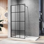 ELEGANT Walk in Black Shower Screen for Wet Room 8mm Safety Tempered Glass Screen Panel Bathroom Reversible Black Grid Framed Shower Screen 900mm