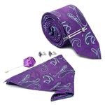 LOUIS STITCH Mens Lilac Purple Italian Silk Necktie Set With Pocket Square Cufflinks Brooch Tie (Suit Accessories) (Czech_TE)