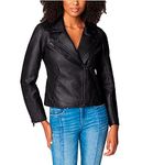 [BLANKNYC] Women's Luxury Clothing Semi Fitted Vegan Leather Motorcycle Jacket, Onyx, XL UK