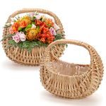 Lyellfe 2 Pack Small Wicker Basket with Handle, Woven Flower Girl Basket with Plastic Liner, Decorative Eggs Candy Basket, Willow Rattan Basket for Wedding, Gifts, Camping, Home Decor