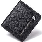 JEEBURYEE Womens Small Compact Leather Bifold Wallet RFID Blocking Ladies Wallet Mini Purse with ID Window Black