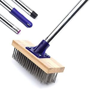 Geero 7.87'' Premium Wire Wood Brush, Stainless Steel Wire with Long Handle 52.75", Perfect for Algae, Tough Stains on Concrete, Walkways, Patio and Swimming Pool