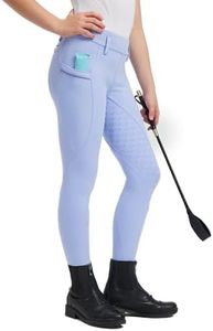 FitsT4 Sports Girls Horse Riding Pants Full Seat Silicone Girls Equestrian Pants Stretchy Kids Breeches Riding Tights Pockets LavenderBlue S