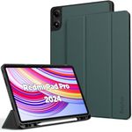 EasyAcc Case Cover Compatible with Xiaomi Redmi Pad Pro 12.1 Inch 2024 / Xiaomi Poco Pad with Pen Holder-Ultra Slim with Lightweight PU Leather Stand Cover, Dark Night Green