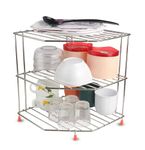 Zepdos Stainless Steel 2-Tier Countertop Tiered Shelf Kitchen Rack And Organizer Spice Rack And Container Organizer,Utensils Dishes Spices Jar Holder Rack And Cup And Glass Holder(Corner Stand)