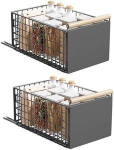 2 Pack Foldable Pull Out Cabinet Organizer with Wooden Handle, Collapsible Slide Out Cabinet Organizer for Kitchen, Roll Out Cabinet Shelf Drawer Storage Fixed with Adhesive Nano Film (2 Pack Large)