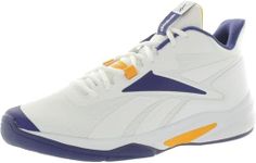 Reebok Men's More Buckets Basketball Shoe, White/Bold Purple/Collegiate Gold, 10.5 US