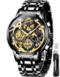 OLEVS Mens Watch Luxury Diamond Dress Business Skeleton Analog Quartz Wrist Watches Stainless Steel Waterproof Chronograph