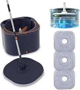 Flat Floor Mop and Bucket System Set with Wringer, Self Wringing Microfiber Spin Mops Bucket for Floor Cleaning, Separate Dirty Water, Wet and Dry Use, Mops for Hardwood, Laminate, Tile, Navy Blue