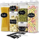 Joejis Food Storage Containers with Lids Chalk Label and Pen - Stackable Airtight Tubs for Easy Cupboard Kitchen Organisation - Ideal for Dried Foods Cereal Pasta Flour