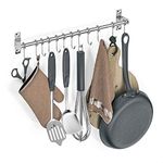 Booxihome Wall Mounted Utensil Rack, Stainless Steel Hanging Kitchen Rail with 12 Removable Hooks, Hanger Organizer for Utensil 50cm(20")