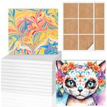 Ceramic Tiles for Crafts, GOH DODD 12 Pack Unglazed Blank Coasters White Tiles with 12 Cork Backing Pads for Alcohol Ink, Painting, Acrylic Pouring, DIY, Art Projects, Decorating, Square, 4 Inch