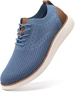 VILOCY Men's Casual Dress Sneakers Oxfords Business Shoes Lace Up Lightweight Comfortable Breathable Walking Knit Mesh Fashion Sneakers Tennis Light Blue,EU43