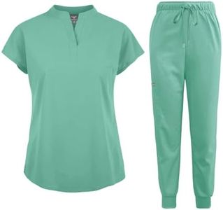 niaahinn Scrubs Set for Women Nurse Uniform Jogger Suit Stretch Top & Pants with Multi Pocket for Nurse Esthetician Workwear (Hospital Green, Medium)