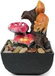 Ferrisland Tabletop Water Fountain Indoor - 3 Tiered Waterfall Fountain Indoor Desktop Water Feature with Light Squirrels Animal Sculpture Relaxation Fountains and Waterfalls for Office Home Decor