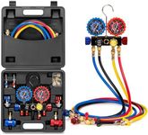 VIVOHOME HVAC 4 Way Manifold Gauge Set with R134a R1234yf Quick Couplers and Can Taps, Automotive Residential AC Gauges for R134a R410a R22 R32 R1234yf Refrigerant, Car Freon Charging & Evacuation