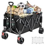 300L Festival Trolley on Wheels, Beach Camping Trolley Heavy Duty, Large Folding Wagon Loads Up to 550LBS, Portable Foldable for Outdoor Garden Shopping Fishing Cart, Ultra Wide Wheels, Pure Black