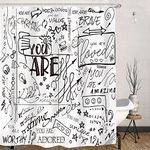 AMBZEK Teen Shower Curtain for Kids Funny Quotes 60Wx72L Inch Boys Girls Black White Shower Curtain Set for Bathroom Inspirational You are Neutral Abstract Accessories Fabric Bath Decor 12 Pack Hooks